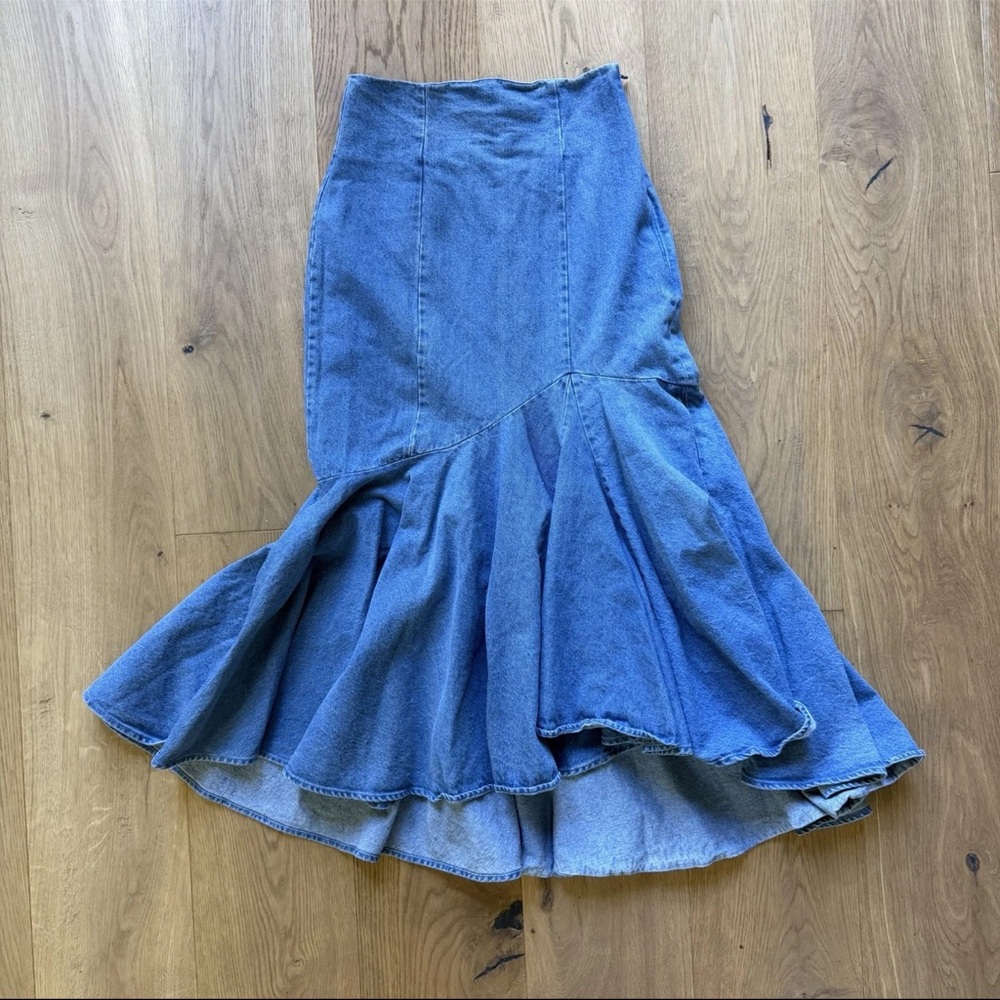 SNIDEL Denim Mermaid Maxi Skirt Hi-Low Hem Size 2 Japanese Brand - Picture 3 of 14